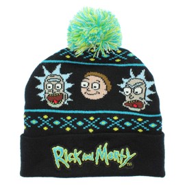 Bioworld Adult Swim Rick and Morty Magic Jacquard Pom Beanie Hat Black