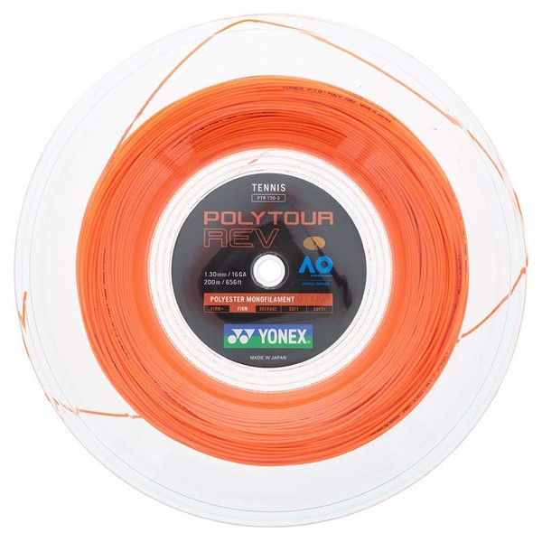 Yonex Poly Tour Rev (0.47/0.5/0.55/0.55 inches (1.20/1.25/1.30 mm)), Bright Orange, 200 M ROLL STRING PTR120-2 PTR125-2 PTR130-2