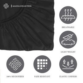 King Size Fitted Sheet - 150 x 200 cm with 30cm Deep Pocket, Soft Brushed Microfibre, Wrinkle-Free, Easy Care, Fade & Shrink Resistant by MAGNA COLLECTION (Black, King)