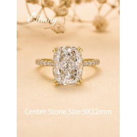 Effinny 4.0ct Elongated Cushion Cut Engagement Ring for Women,Sterling Silver Simulated Diamond Promise Ring, Metal, Cubic Zirconia