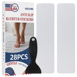 Gecork 28 PCS Shower Floor Non Slip Stickers with Strong Adhesive, Invisible & Durable Anti Slip Shower Stickers with Scraper for Bath Tub, Pools and Stairs(Clear,Wide Rectangle)