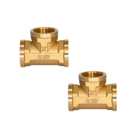 HSUYUN 2 pieces T piece 1/2 inch, T-piece thread fitting, G1/2 inch brass T-piece, diameter 19 mm, DN15 T-connector, for pipes, heating and drinking water installations