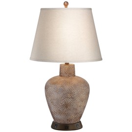 360 Lighting Bentley Southwestern Table Lamp with USB and AC Power Outlet Workstation Charging Base 29" Tall Brown Leaf Hammered Pot Off White Empire Shade for Living Room Bedroom Bedside