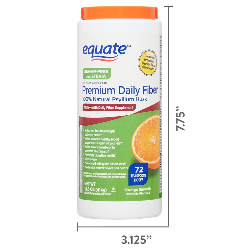 Equate Premium Sugar Free Daily Fiber Supplement, Orange Flavor, Powder,
