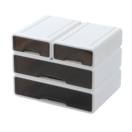OSteed White Desktop Drawers for Paper, Stackable Office Storage Drawers for Desk, Craft Organizer and Storage Bins, 4 Mixed Storage Container with Plastic Drawers for Office Supplies Desk accessories