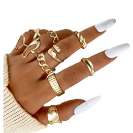 Florideco 10 PCS Chunky Gold Rings for Women Non Tarnish 18K Gold Plated Stackable Rings Pack Adjustable Open Statement Ring Set