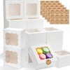 50pcs Cookie Boxes with Window, 6x6x3 Inches White Bakery Boxes,