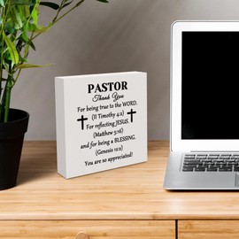 Thank You Gift for Pastor Gift for Men Women Pastor Appreciation Gifts Home Office Desk Wood Sign Inspirational Gifts for Pastor Birthday Anniversary Christian Tabletop Gift Religious Scripture Gift
