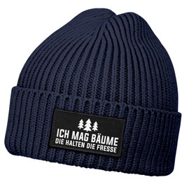 MoonWorks® Women's Beanie with Patch Knitted Hat with Saying Ich mag Bäume Print Funny Women's Hat, navy, Unit size