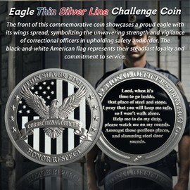 Eagle Thin Silver Line Challenge Coin - Correctional Officer Prison Police Thin Gray Line Token Medallions - Thank You Law Enforcement Corrections Officer Gifts - Honor US Correctional Officers