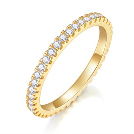MINDDHA 14K Gold Plated- Cubic Zirconia Simulated Diamond Stackable Rings Eternity Bands/Gold Rings for Women - 2mm Stacking Rings for Oura Gen 4/Oura Gen 3 Size 6