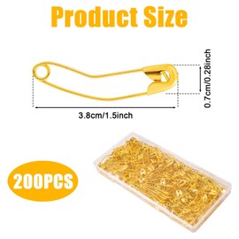 200pcs Curved Safety Pins, 1.5 Inch Bent Safety Pins Quilting Pins Curved Stainless Steel Basting Pins Accessories for Quilting Knitting Sewing Crafting (Gold)