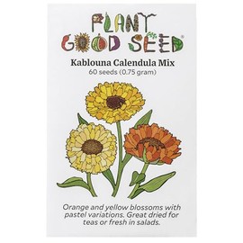 Plant Good Seed Organic Kablouna Calendula Flower Seeds for Planting: Crested Blossoms, Yellow, Orange Mixed Colors - 60 Seed Packet