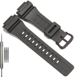 Replacement Band Compatible with Casio W-735H AEQ110BW AEQ110W AQS-800W AQ-S810W Men's Watch Strap Black Resin Wristband With Metal buckle (Black metal buckle)