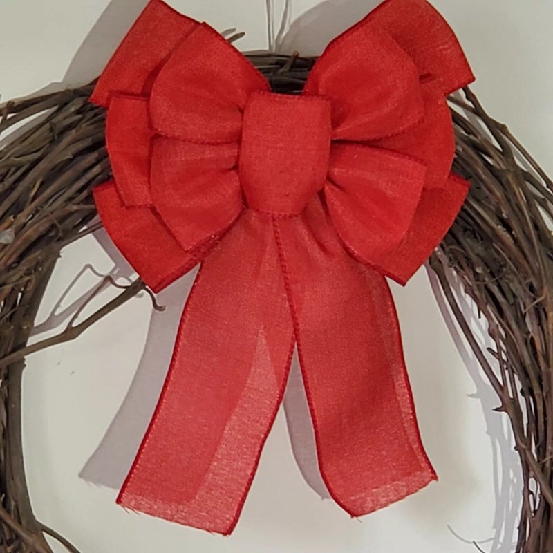 Handmade 8" Red Wired Linen Bow Wedding,Wreath