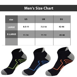 Ankle Socks Men Cushion Athletic Socks Cotton Running Socks Low Cut Sport Socks Pack 6 (Black-B, L)