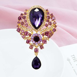 Ezing 4Pcs Brooch Lot with Large Big Size Rhinestone Crystal Fashion Jewelry (v)