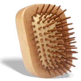 Beech Wood Hair Brush with Bamboo Pins, Cushion Brush for Scalp Massage and Detangling, Suitable for All Hair Types