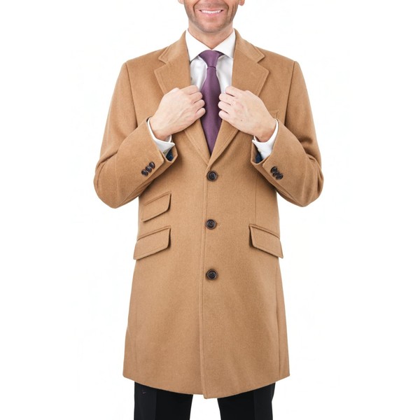 The Suit Depot Men's Wool Cashmere Single Breasted Camel Tan