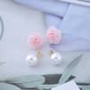 Cimenexe Bohemian Enamel Camellia Pearl Dangle Earrings Pink Camellia Flower