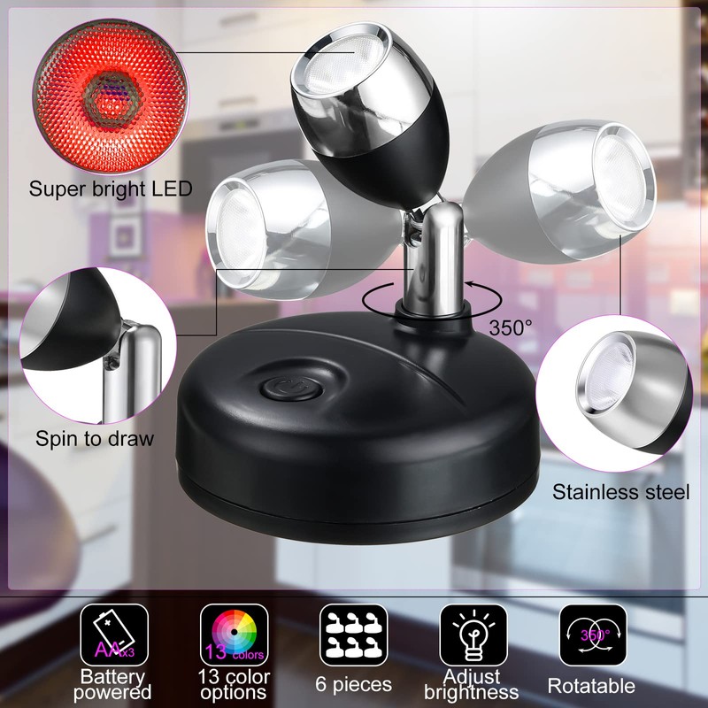 Hortsun 6 Pieces Battery Operated Spotlights Indoor LED Wireless Spotlight