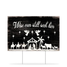 Wise Men Still Seek Him Yard Sign with H Stake 12x18in Armenia Decoration Outdoor Lawn Sign Religious Nativity Scene Plastic Signs for Home House Pool Garden Backyard