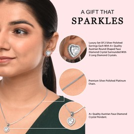 XPNSV Jewelry Luxury Pendant Gift Set for Women | Pendant with 2 Earrings, Option in 10 Design with Gold Silver Princess Cut Round Heart and Oval (Silver, Heart) One Size Multi