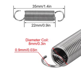 GUNGY Tension Springs with Hooks Stainless Steel Tension Spring 35 mm Outer Diameter 8 mm Wire Diameter 0.9 mm Maximum Tensile Force 1.90 kg 0.9 x 8 x 35 mm Pack of 10