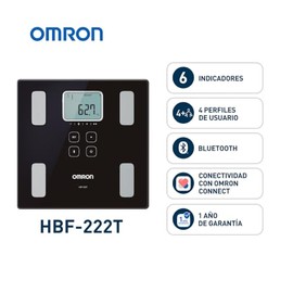 OMRON Báscula digital Corporal HBF-222T con 6 indicadores y Bluetooth, para 4 perfiles de usuario y memoria ilimitada. Compatible con OMRON Connect
