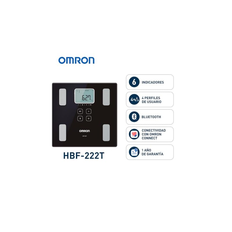 OMRON Báscula digital Corporal HBF-222T con 6 indicadores y Bluetooth,