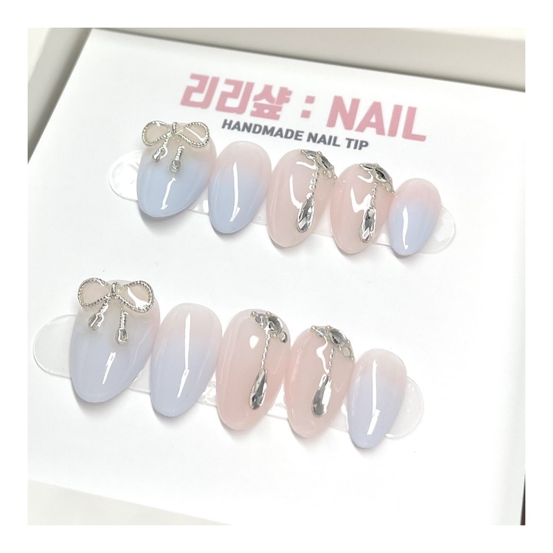 Pure Blue Handmade Nail Tips - Short Ballerina / 퓨어블루