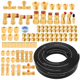 111 PCS Brass DOT Air Line Fittings with 50FT 1/4" DOT Air Line Kit Quick Connect 1/4" 1/8" 3/8" 1/2" NPT Thread Fittings with Pneumatic Tubing Set for Semi Truck Trailer or Industrial Air System