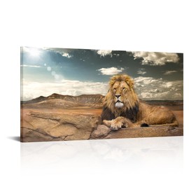 Artsbay Lion Wall Art African Wild Animal Picture Painting Desert Canvas Print for Home Office Living Room Bedroom Decoration 24x48inches