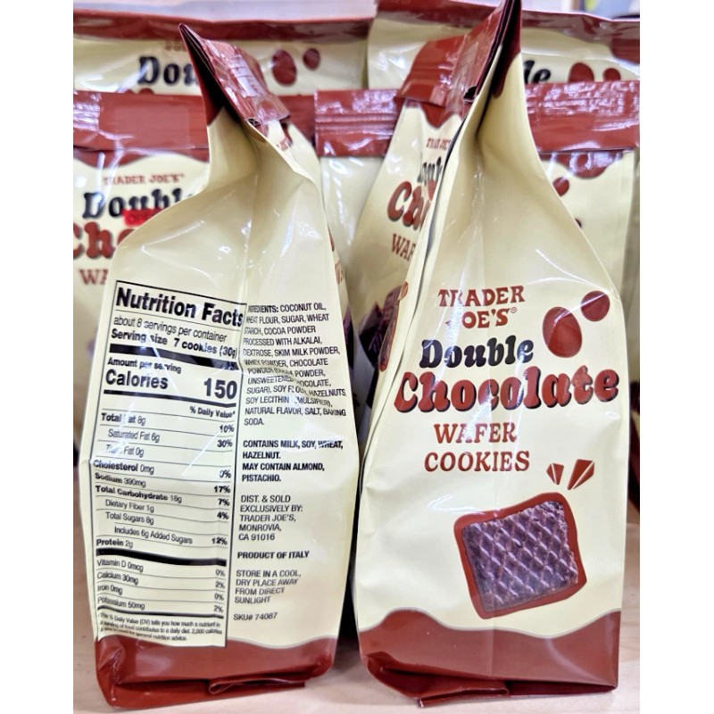 Trader Joe's Double Chocolate Wafer Cookies 8.8oz 250g (2 Bags)