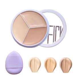 Full Cover Concealer Palette, 3-in-1 Concealer Cream, 3 Colours Concealer Contour with Brush, Corrects Dark Circles Red Marks & Softens Fine Lines, Highlight Contours (3 Colours + Puff)