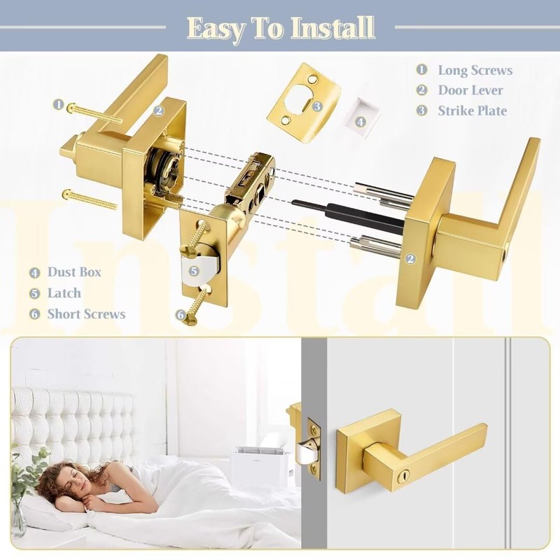 NIZADO Door Handles Interior for Bathroom and Bedroom, Gold Privacy