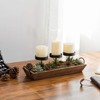 MyGift 3-Pillar Black Metal Candle Holder with Rustic Wood Tray