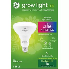 GE LED Grow Light Bulb SEEDS & GREENS For Plant Growth 9-Watt 16 PPF BR30