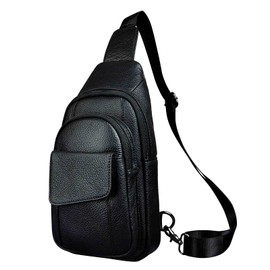 Le'aokuu 8013 Men's Genuine Leather Waist Bag Bum Bag Chest Bag Crossbody Bag Sling Bag Shoulder Bag Neck Bag Leisure Travel Outdoor Bag, 1 8013 A3 Black, Casual