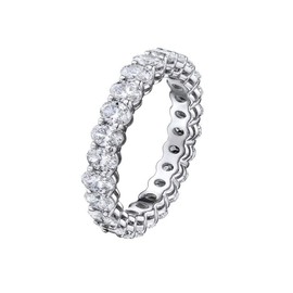 Savlano 18K White Gold Plated Cubic Zirconia Oval Cut Eternity Ring Band for Women (White Gold, 8)