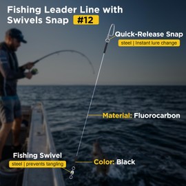 DONQL Fluorocarbon Fishing Leaders with Swivel Snaps, 15 Pcs 16LB Fluorocarbon Leader Connects Lures Bait or Hooks Wire Leaders Line for Saltwater Freshwater Ideal for Bass, Trout, Pike, Walleye
