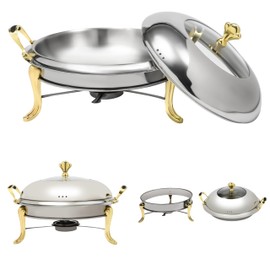 15inch-Gold Alcohol Stove Burner Hot Pot, Stainless Steel Hotpot Buffet Warmer Server, Cooktop Burner Cookware for RV Travel, Restaurants, Party, Wedding, Camp, Picnicking, Hotels