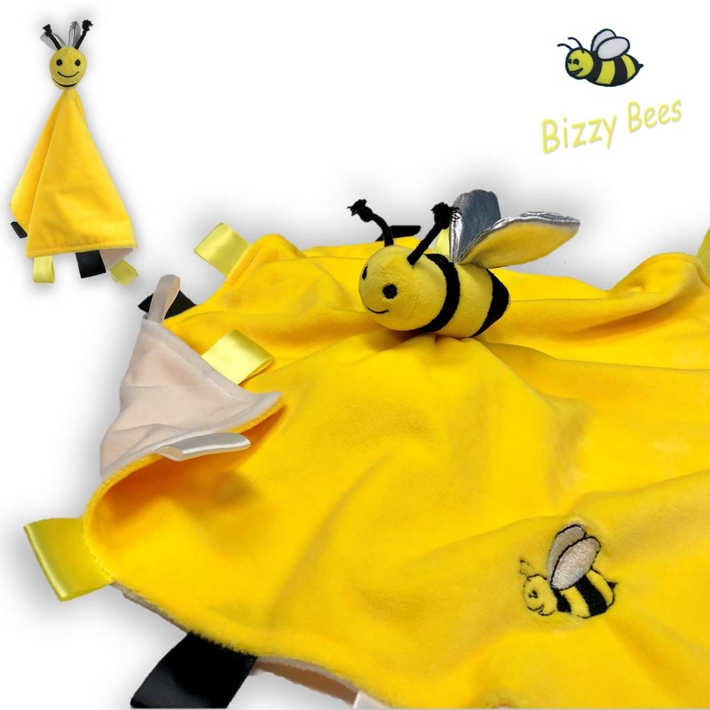 Yelllow Baby Bee Plush Comfort Security Tag Taggy Blanket and