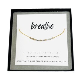 BREATHE Morse Code 14k Gold Fill Necklace also available in Sterling Silver - Custom Jewelry