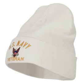 e4Hats.com US Navy Veteran Embroidered Big Size Long Beanie - White OSFM