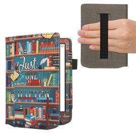 kwmobile Flip Case Compatible with Pocketbook Verse/Verse Pro/Verse Color/Vivlio Light/Light HD - Front Compartment Wrist Strap - Library Theme Multicoloured