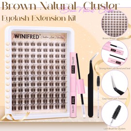 Winifred Brown Lash Clusters Kit - Natural Eyelash Extension Kit With Wispy C Curl Clusters, Lash Bond and Seal, 10-16mm DIY Individual Lashes