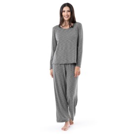 Fruit of the Loom Women's Long Sleeve Tee and Pant 2 Piece Sleep Set, Heather Grey