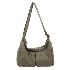 Wxnow Multi-Pocket Canvas Hobo Bag Large Crossbody Bag Retro Office Outdoor Shoulder Tote Bag for Women and Men