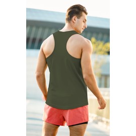 meioro Men's Workout Tank Top Y-Back Mesh Sleeveless Shirts Gym Bodybuilding Fitness Muscle T Shirt Dry Fit Athletic Tank Tops Army Green
